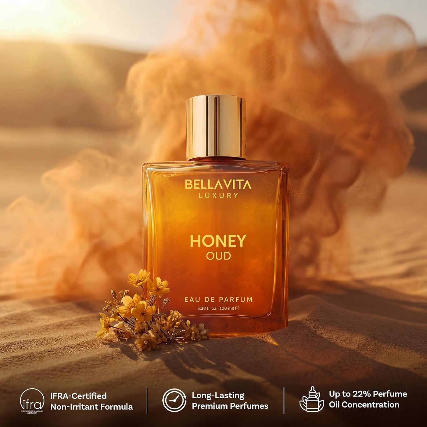Bellavita Luxury Honey Oud Eau De Parfum | 100 Ml | Unisex Perfume | Long-Lasting Eau De Parfum Perfume with Honey, Bergamot, Oud & Amber Notes for Men and Women.